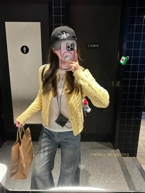 黄色开衫针织外套女2025新款春秋毛衣高级感外搭上衣韩系早秋穿搭|undefined