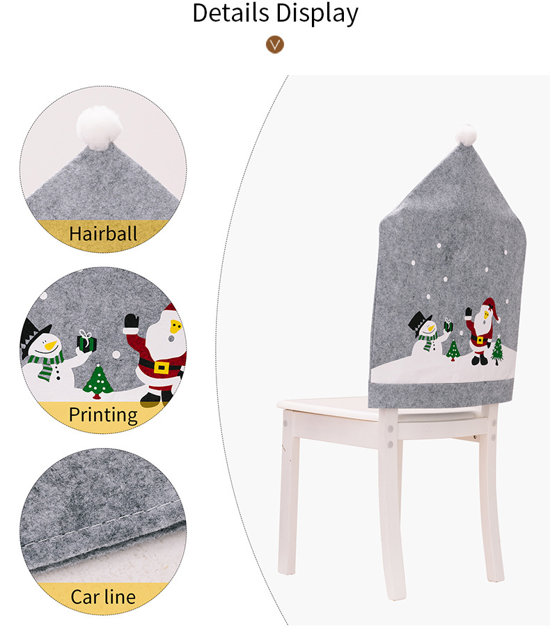 Weihnachtsdekoration für zu Hause, grau, bedruckt, Stuhlhusse für ältere Menschen, Schneemann, Vlies-Stuhlhusse, Weihnachtsmütze_voghion.com