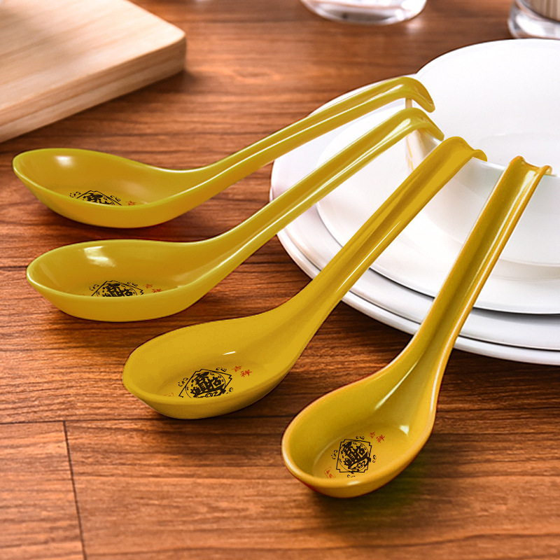 Household Multi-Color Plastic Long-Handled Spoon Melamine Hook Spoon Yellow Fortune Spoon Hot and Sour Noodle Soup Spoon Snail Noodle Spoon