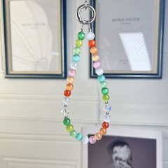 簡約貓眼石手機鏈原創彩色糖果色水立方方格水晶清透百搭手機鏈條