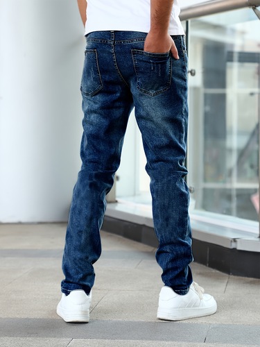 Men's Elastic Simple Denim Pants Multi Craft Slim Cross-border
