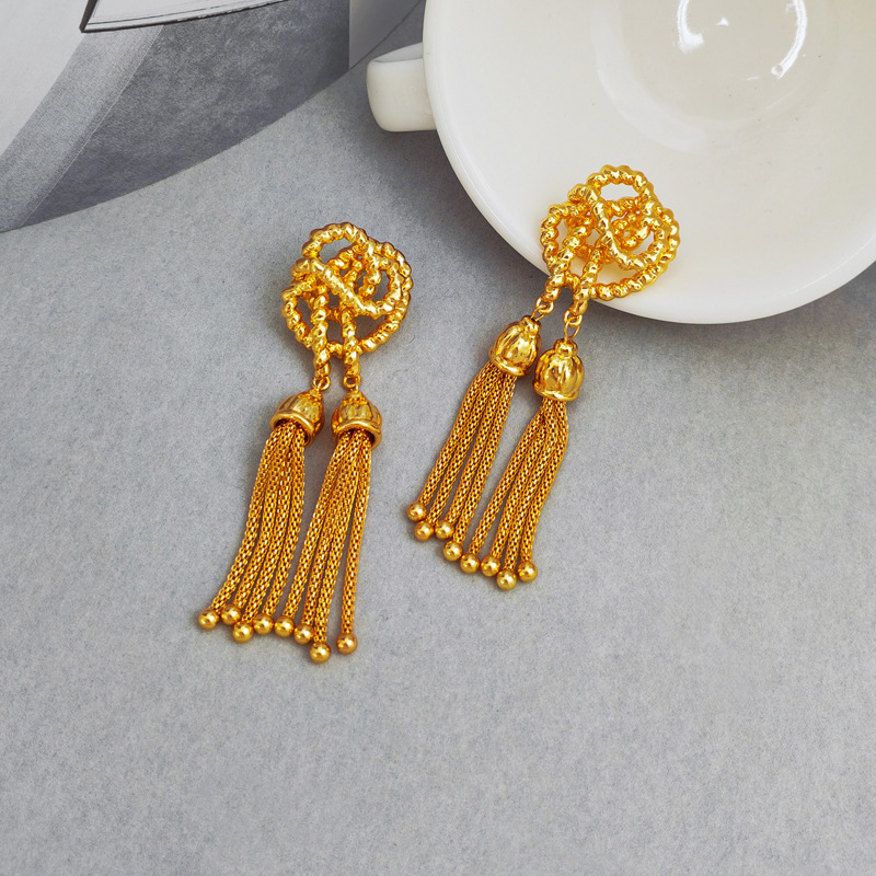 Retro Tassel Knot Copper Plating Drop Earrings 1 Pair