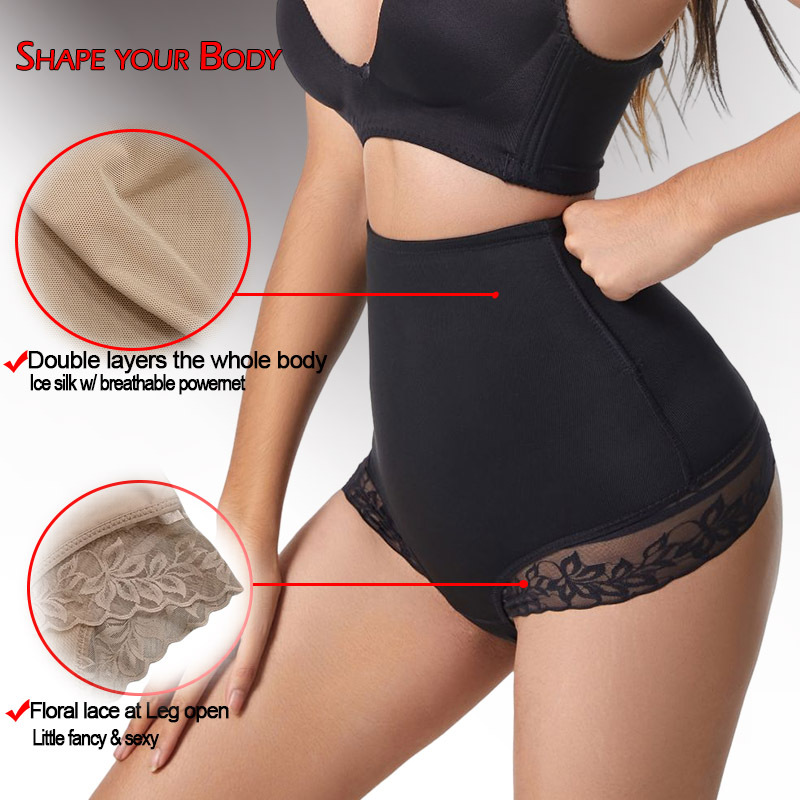 Cross-border large size non-slip high-waisted tummy-tightening pants, powerful body-shaping thong pants, hip-raising waistband, lace sexy thong pants for body shaping women