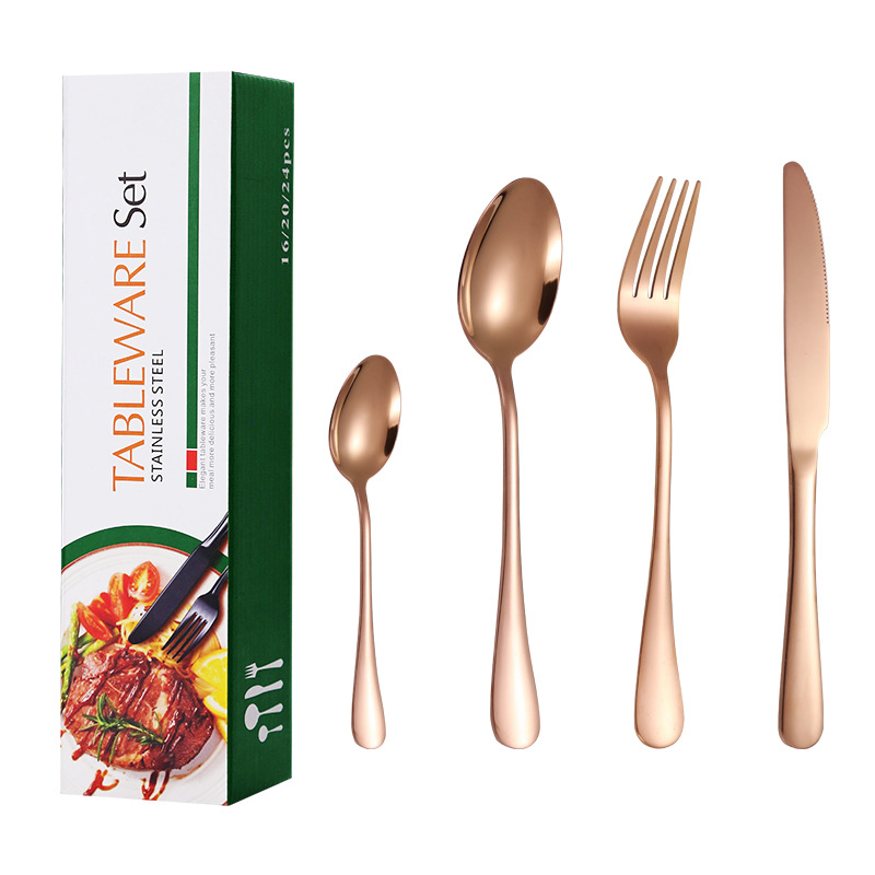 Cuchillo de acero inoxidable Amazon, tenedor y cuchara traje de 24 piezas 1010 cuchillo de carne occidental, tenedor y cuchara regalo traje de caja de regalo transfronterizo