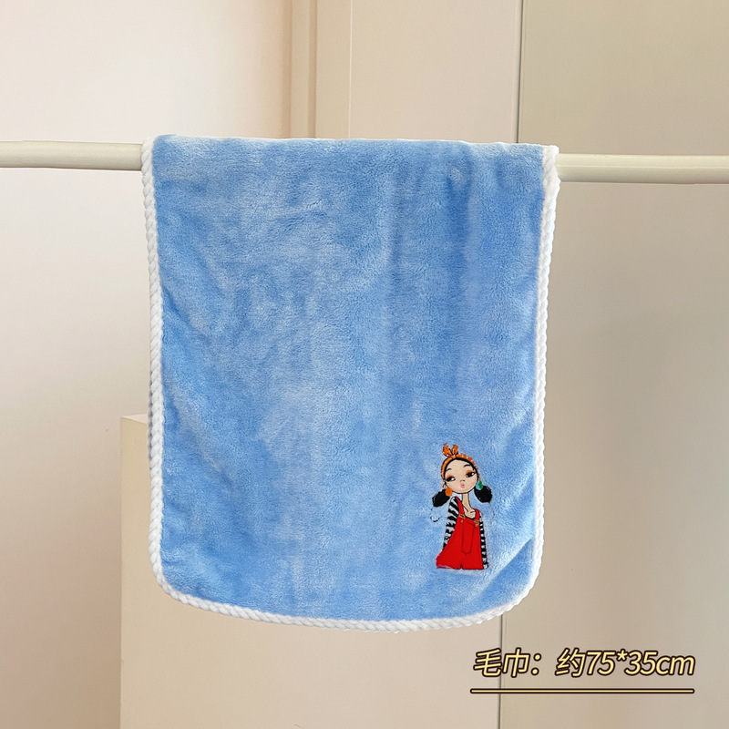 かわいい女の子の刺繍入り快適なタオルバスタオルコーラルベルベット吸水性速乾性糸くずの出ない柔らかい肌に優しい大人用フェイスタオル|undefined