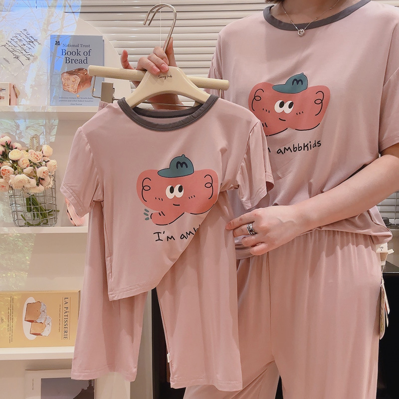【7a抗菌】優可糸親子の怠惰なゆったりとした氷感の子供モーデールの家庭服パジャマセット|undefined