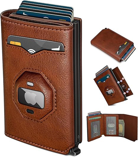 Monedero de rastreo transfronterizo de airtag de hombre multi-tarjeta de fibra de carbono cartera de tarjetas de cartera antirrobo de cepillo de cuero de hombre