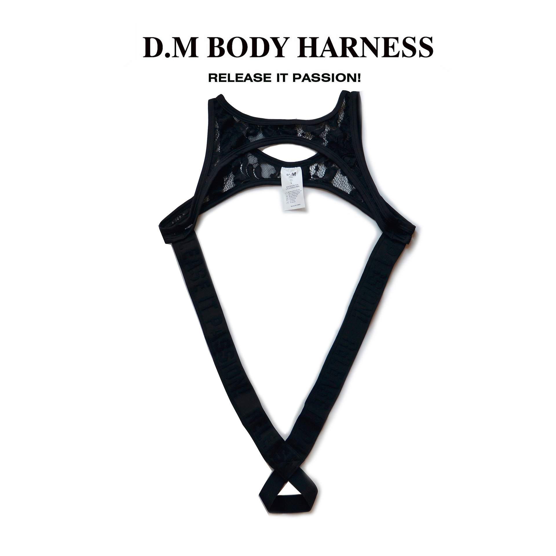D.M men's sexy shoulder strap ring material hollow thong personality trendy letters lace breathable sexy temptation