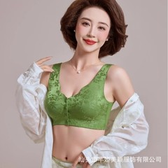 中高年向けエンボスジャガードブラ、前開きボタン、ママ風プッシュアップ＆リフトアップ、ノンワイヤーベスト風シームレス下着女性用