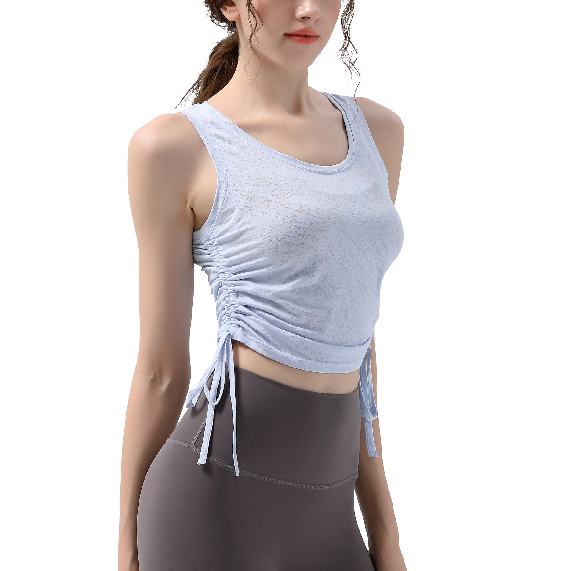 Áo thể thao dây rút Áo chạy bộ nữ Jacquard mỏng Slim Áo không tay Pilates Slim Top Yoga Mặc mùa hè