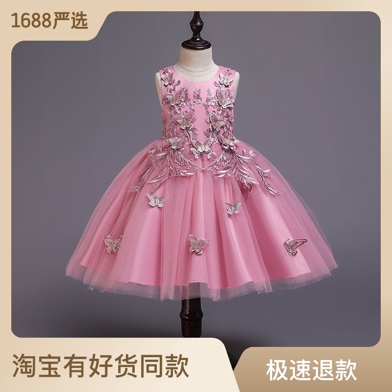 2019 nuevo transfronterizo exclusivo Amazon niñas vestido de mariposa encaje niños vestido de pasarela de una sola pieza entrega