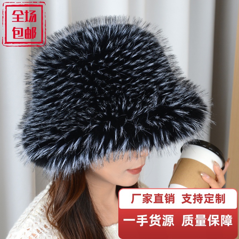 2025新款跨境仿狐狸毛保暖时尚渔夫蒙古帽显脸小毛毛帽外贸皮草