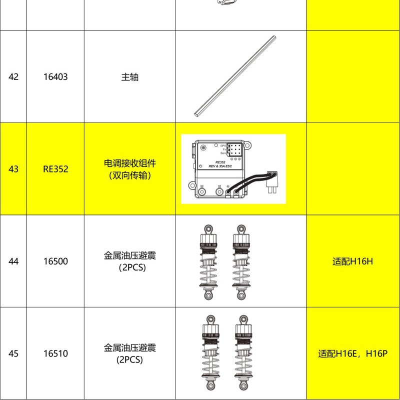 美嘉欣H16 16208遥控车传动齿轮主轴电池避震器球头轴承螺丝配件2