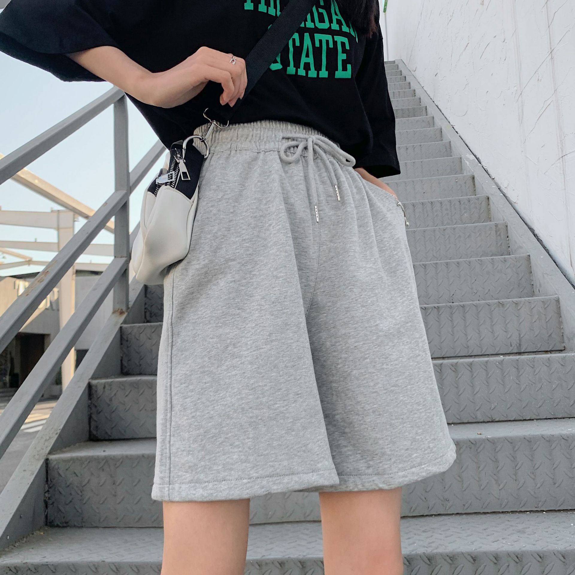 小个子运动短裤女夏季宽松薄款2021新款高腰外穿休闲阔腿五分裤潮