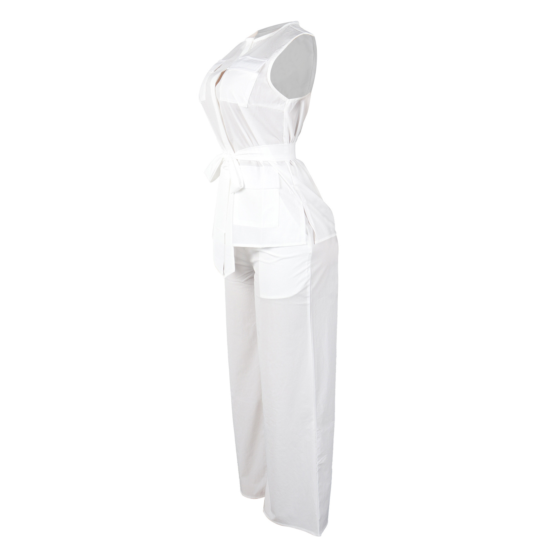 Elegant Sleeveless Vest & Wide-Leg Pants Set – Breathable Polyester Two-Piece Outfit (White/Pink/Yellow/Orange, S-3XL)​_ecoleips.com