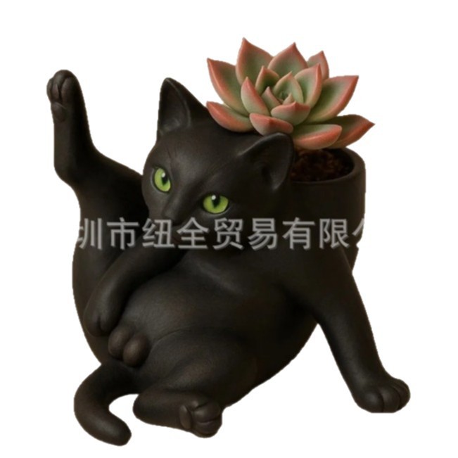 跨境新品Fun Grooming Cat Planter 趣味猫咪美容花盆 桌面摆件|undefined