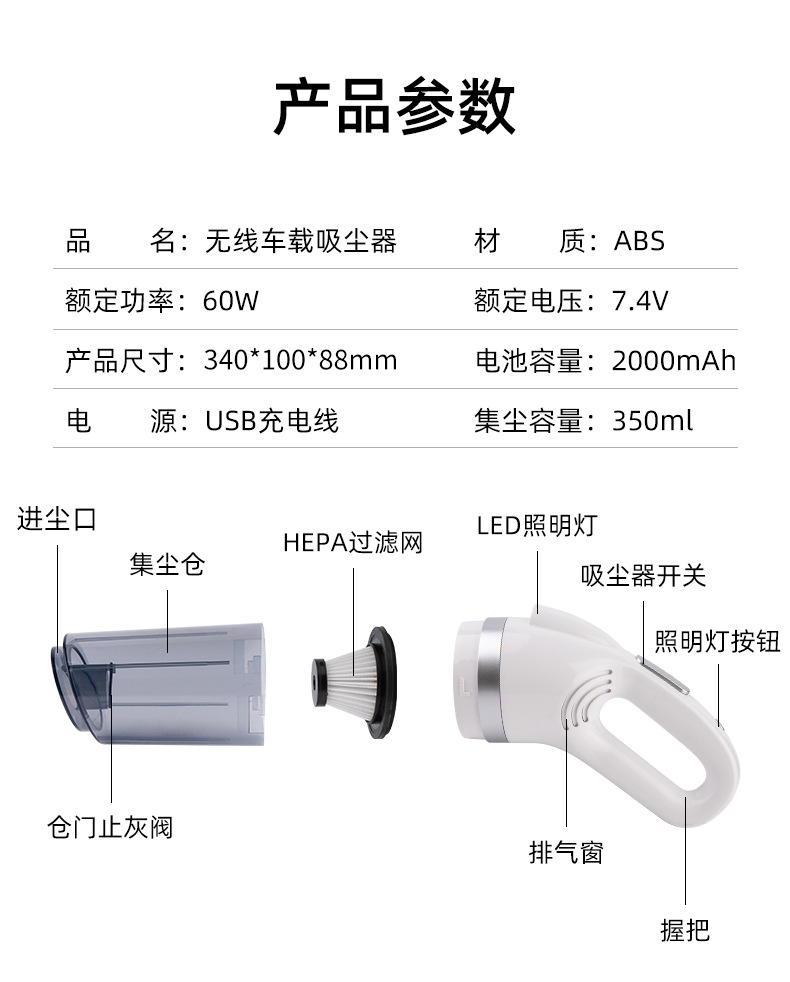 Cross-border car vacuum cleaner, wireless car vacuum, household large high-power powerful portable handheld vacuum