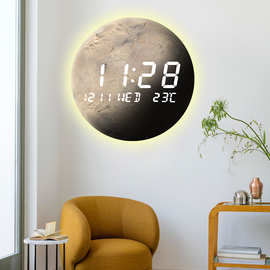 月球挂钟客厅钟表挂墙电子钟网红星球LED电源插电款时钟wallclock