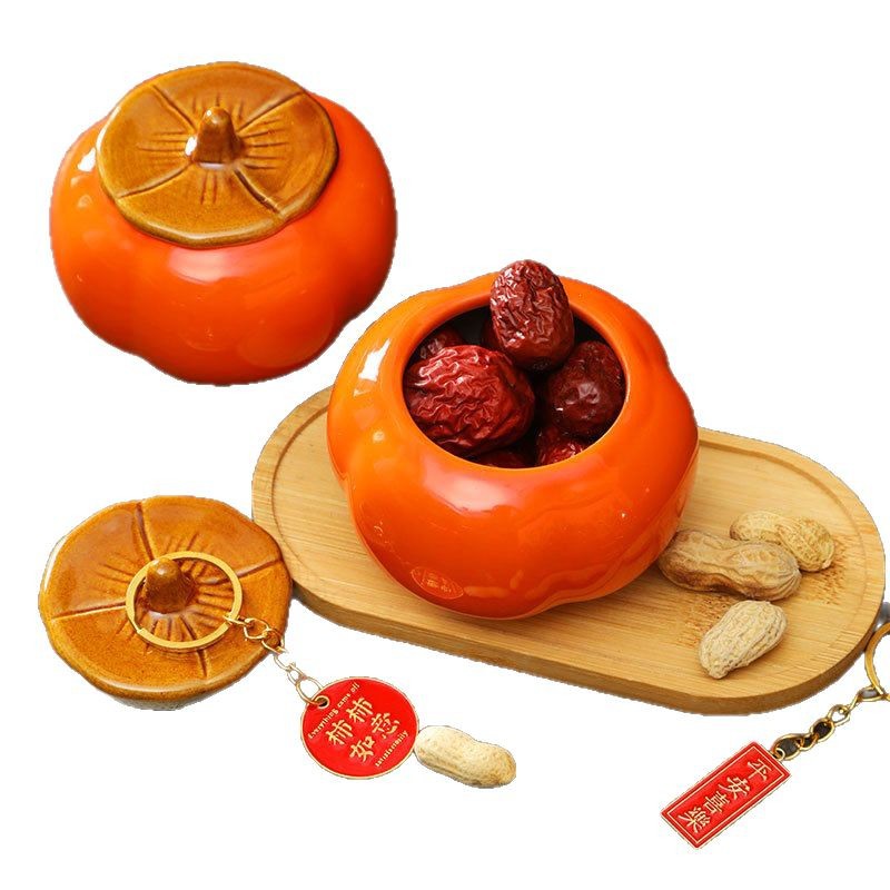 Caqui creativo, regalo de inauguración de la casa de Ruyi, porche de celebridades de Internet, accesorios para el hogar, adornos de cerámica, regalos de boda, latas de té