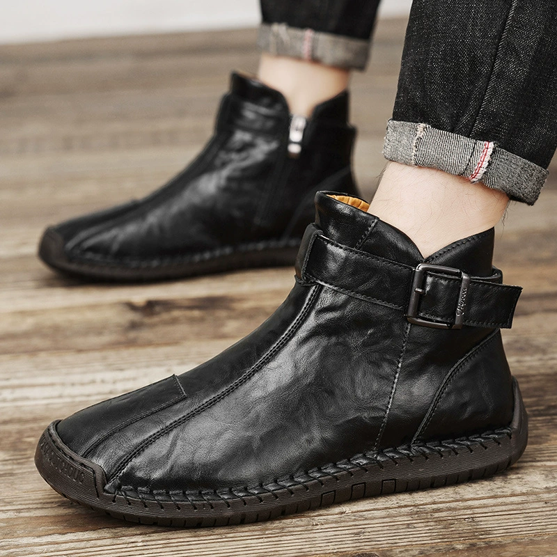 Демисезонная обувь в английском стиле для отдыха, мужские высокие трендовые ботинки, больших размеров