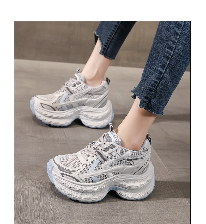 Giày sneaker nữ chunky đế dày lưới thoáng khí tăng chiều cao — màu be chi tiết 11