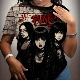 街头风暗黑少女PUNK主题T恤舒适透气时尚潮流个性圆领短袖上衣