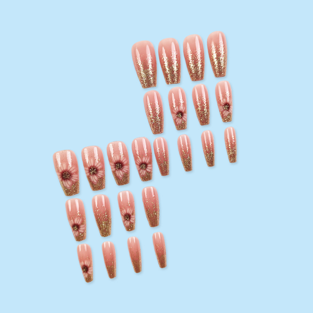 Polvo desnudo Daisy dorado brillante manicure francés suave estilo de hadas desgaste de uñas 24 piezas empaquetadas parches de uñas terminados