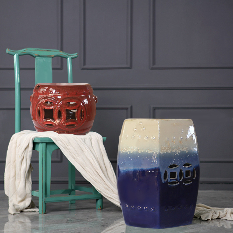 Alta temperatura esmalte de cerámica zapatos de cambio de color de acoplamiento suave decoración tambor banco villa patio asiento de ocio