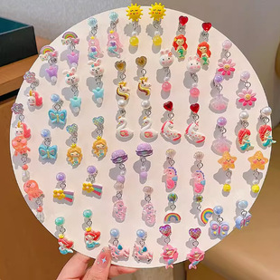 Girl's Ear Clip Cute Cartoon Children's Earrings Little Girl's Princess Earrings Without Ear Holes False Earrings Without Harming Ear Accessories