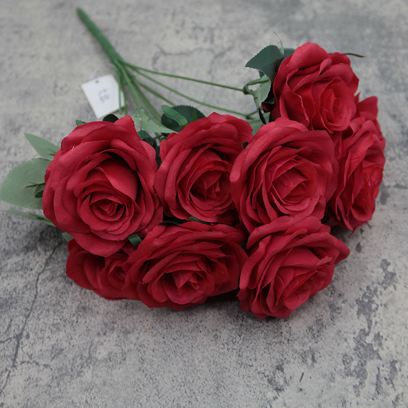 10-Cabeza de diamante Rosa flor artificial gran ramo artificial curling Rosa decoración de la boda flor de seda flor falsa al por mayor