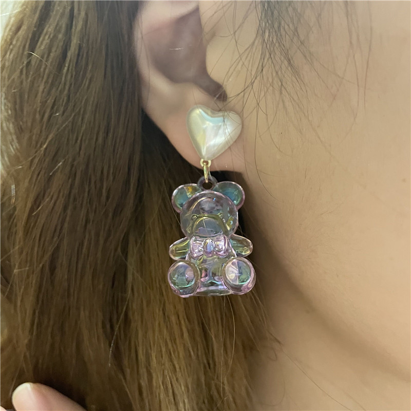 Wholesale Jewelry Cute Laser Transparent Bear Pearl Earrings Nihaojewelry display picture 1