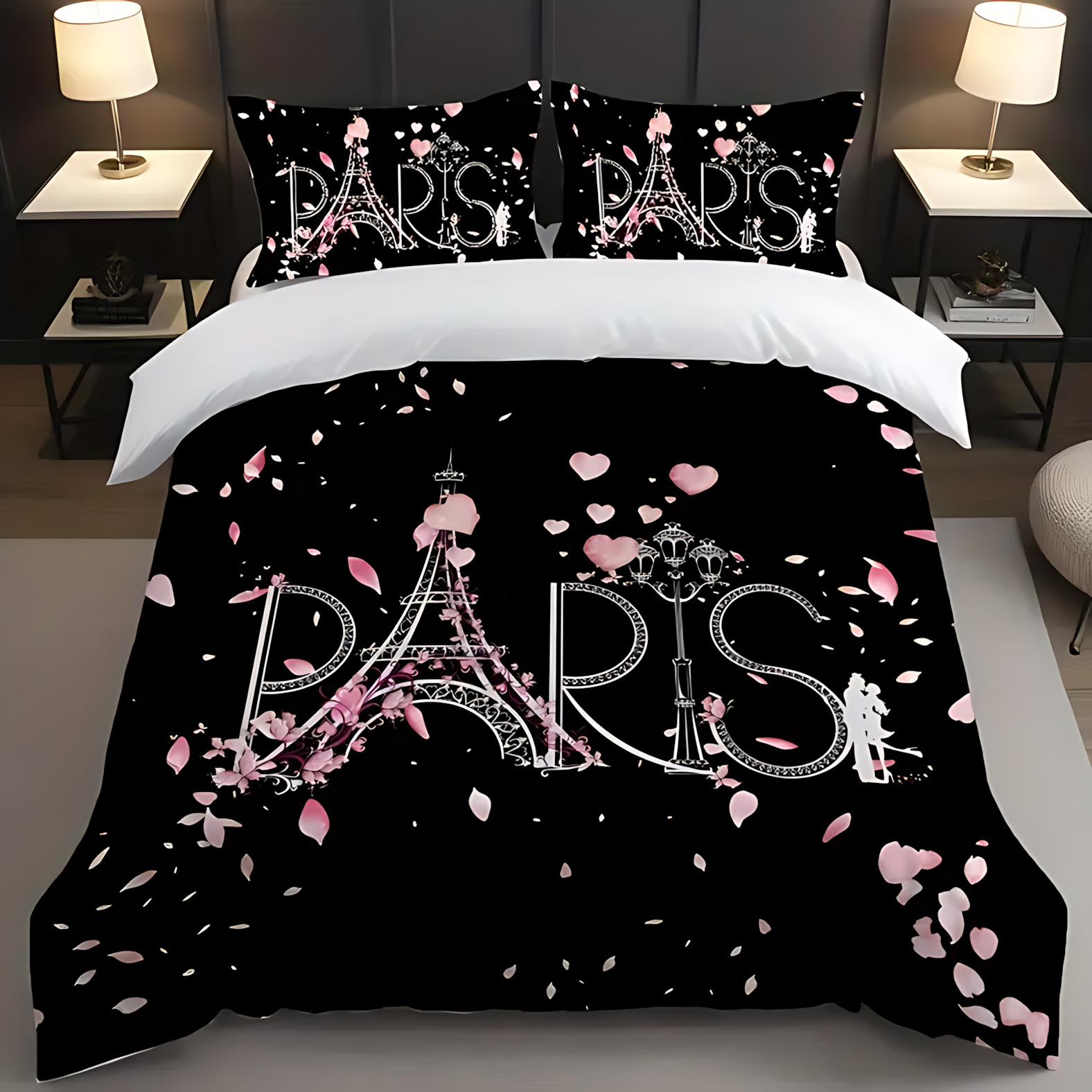 TUME / JIT Transfronterizo Torre Eiffel Soft Transpirable HD Digital Printed Edredon Kit