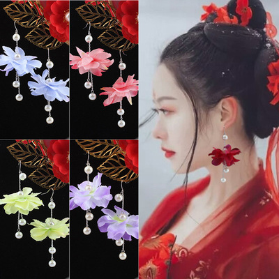 结婚饰品中国古风花朵耳环925银耳钩民族风流苏耳坠宫廷新款搭配|ms