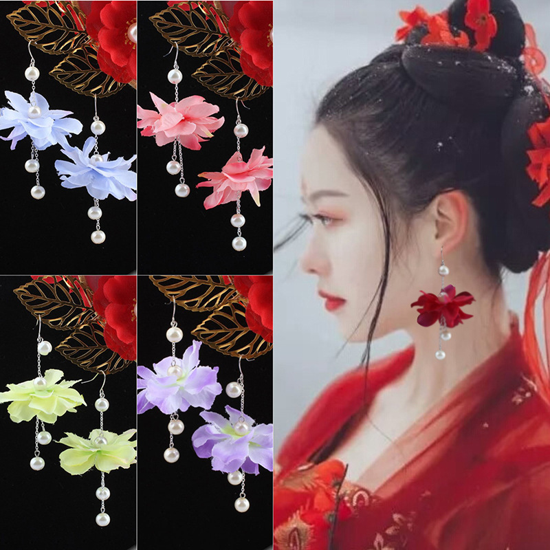 结婚饰品中国古风花朵耳环925银耳钩民族风流苏耳坠宫廷新款搭配|ms