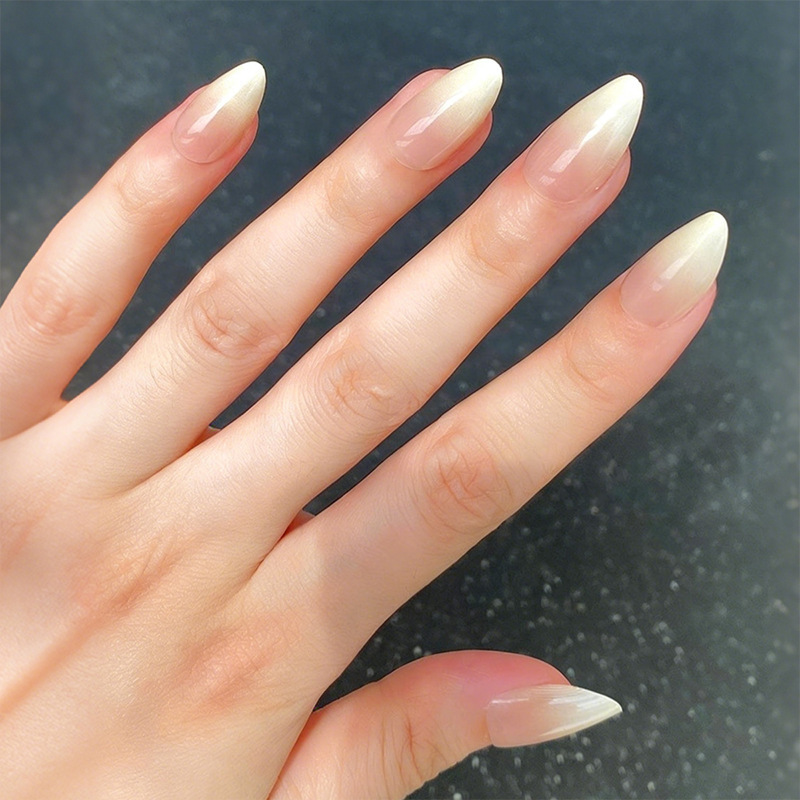 White Gradient French-Style Press-On Nails, European and American Almond-Shaped Fake Nails, Popular Cross-Border Foreign Trade Press-On Nails