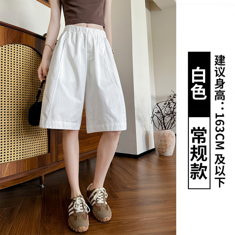 女性が夏に着用できるオールインワンウォッシュドカーゴショーツ、新しいスタイル、小柄な人向けのハイウエストワイドレッグパンツ、ゆったりとしたカジュアルな5分丈パンツ|undefined