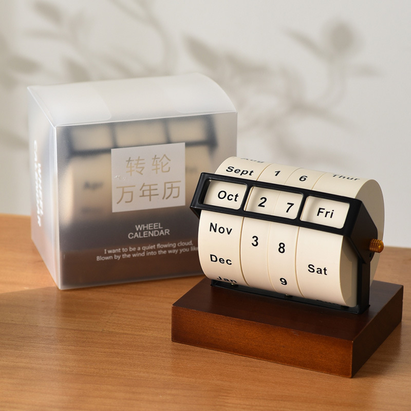 新款日历转轮万年历大号创意旋转办公桌面摆件台历可定 制|undefined