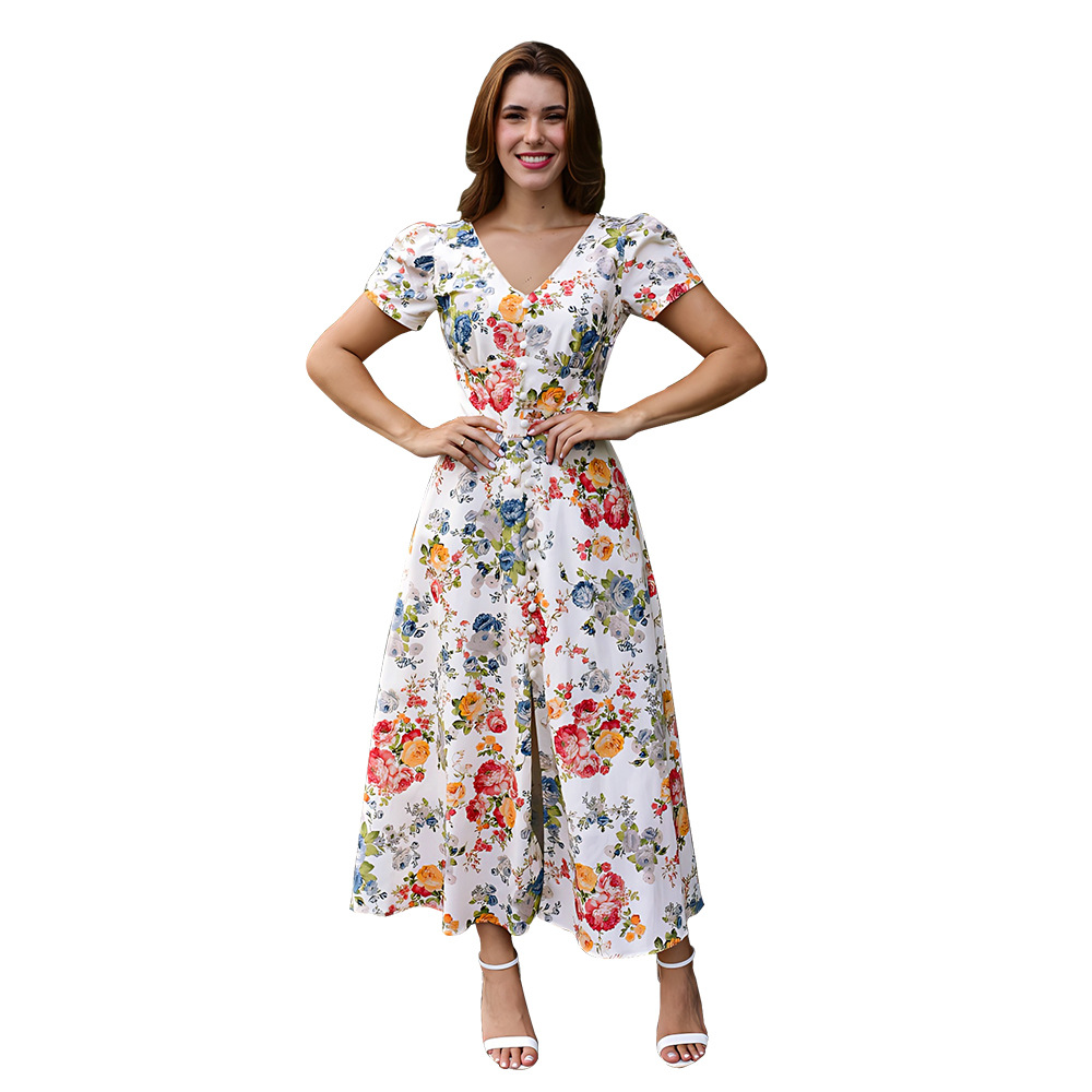 Women's Clothing Printed Holiday Casual Short Sleeved Dress_ecoleips.com