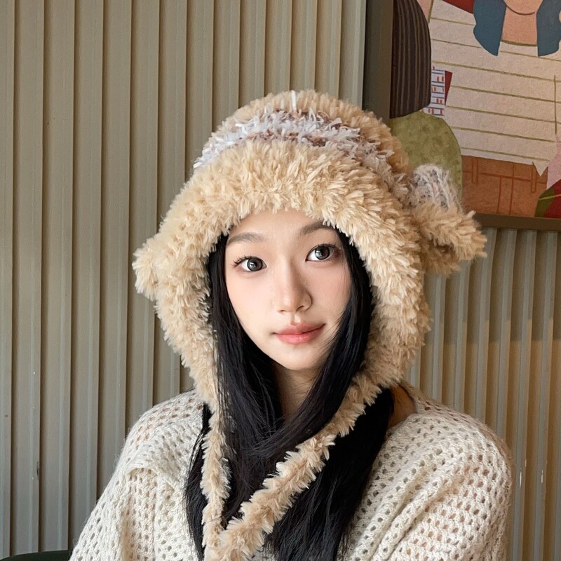 韩版毛绒小羊耳朵雷锋帽子女新款秋冬防风护耳保暖毛绒帽休闲冷帽|undefined