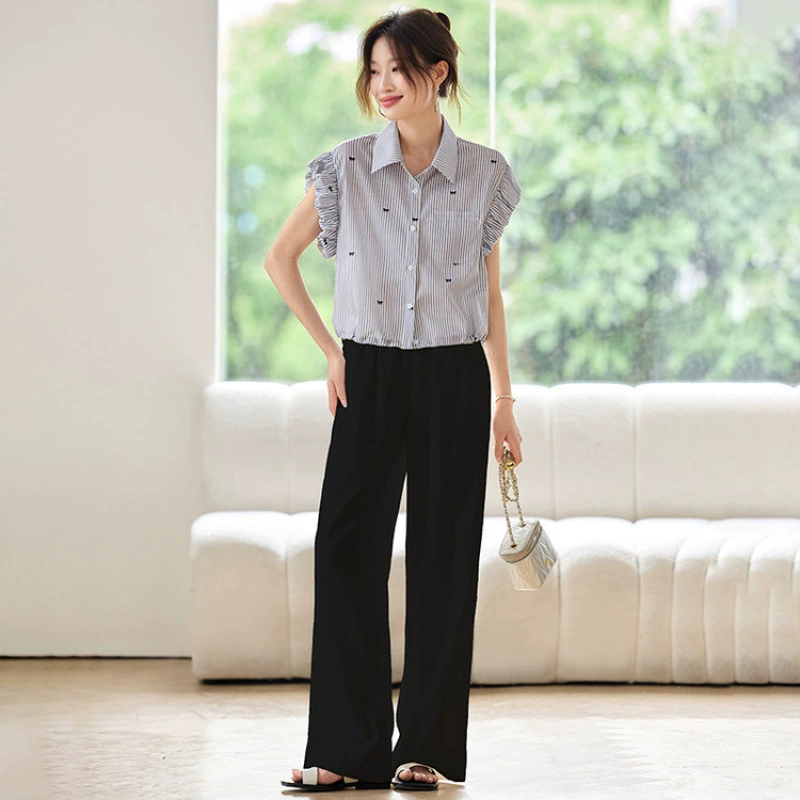 Летние модные свободные драпированные белые широкие брюки для женщин миниатюрного размера с высокой талией, утягивающие повседневные прямые брюки 2025 года