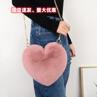 2025 New Imitation Rabbit Fur Peach Heart Cute Kidsren's Heart-Shaped Bag One-Shoulder Cross-Body Chain Bag Fur Heart Bag