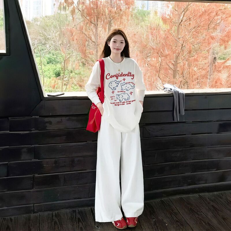 White Long-Sleeved Women's T-Shirt 2025 New Loose Early Autumn Thin Pure Cotton Unique Beautiful Niche Super Nice Top