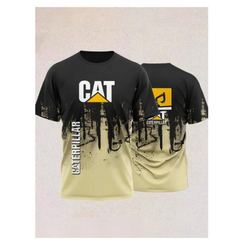 TK人気 CAT掘削機 3D立体インク メンズT アメリカンワークウェア風 通気速乾半袖Tシャツ|undefined