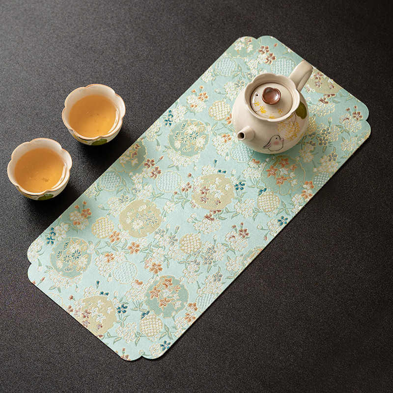 Factory red bamboo flower double-sided small tea mat dry bubble table tea mat waterproof fabric high value Zen table mat pot mat coaster