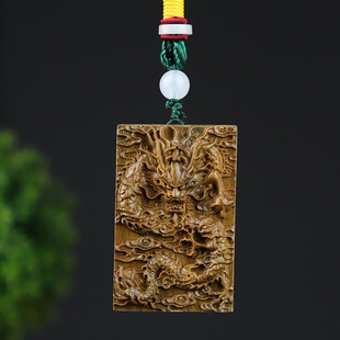 Green sandalwood carving zodiac Dragon and Tiger peaceful brand wooden Wenwan men's and women's car pendant pendant handle wholesale