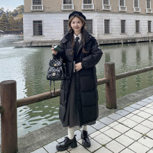 2025冬季韩版港风学生宽松大码过膝长款连帽立领面包服棉衣外套女