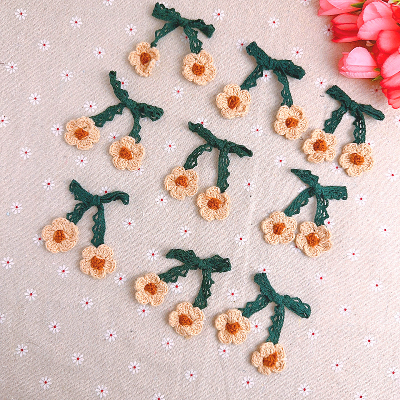 森系蝴蝶结花朵手工贴花服装毛衣装饰辅料花棉线织带蝴蝶结花朵