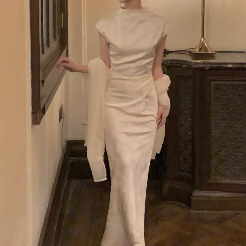 现货从一时【竹里馆】新中式改良旗袍缎面连衣裙女收腰系带提花长