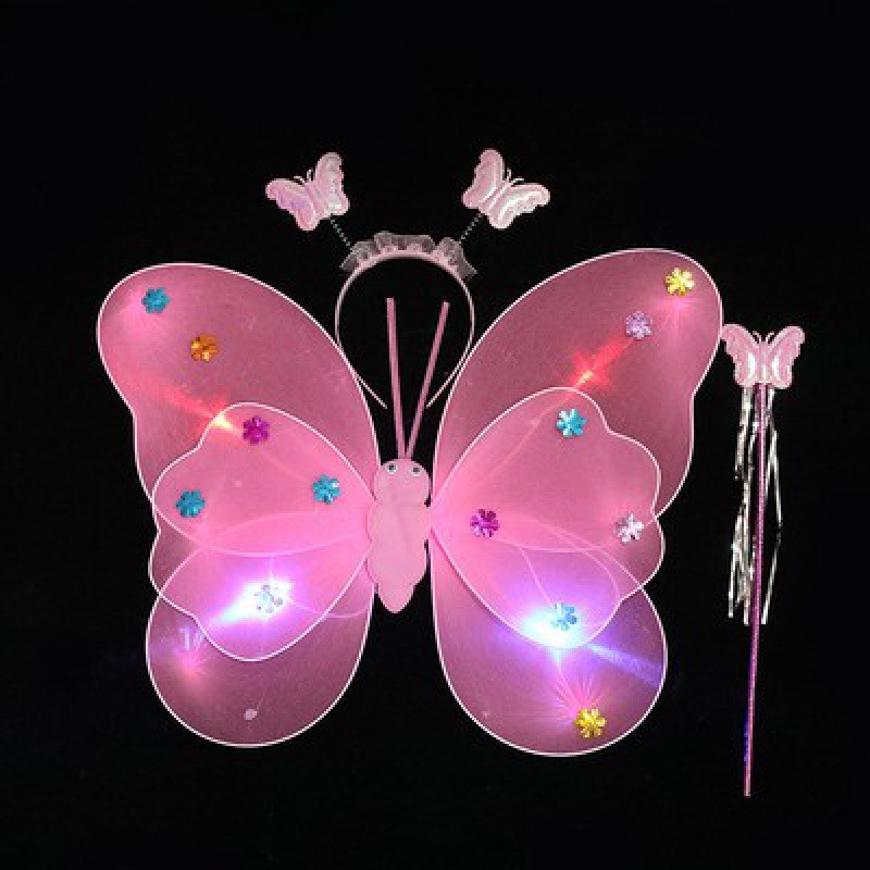 Mariposa luminosa alas de niña espalda juguetes flash niños maravillosos hadas varitas mágicas hadas flores set de tres piezas