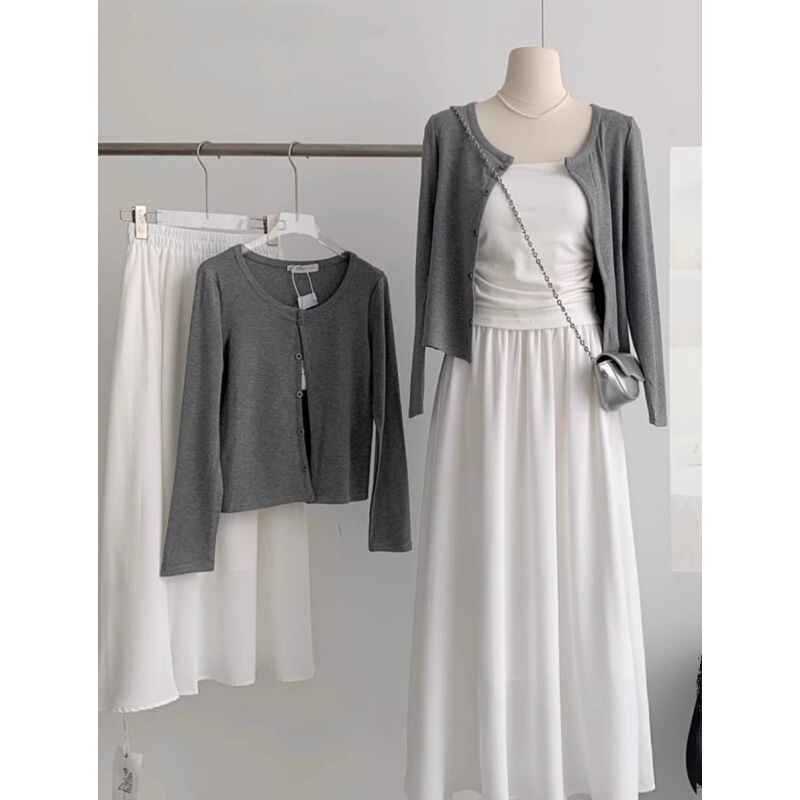 Gray Knitted Cardigan for Women 2026 Spring Sun Protection Top Korean Style Single-Breasted Loose Knitted Long-Sleeved Age-Reducing Jacket